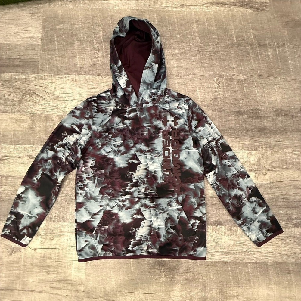 Under Armour ColdGear Pullover Hoodie Youth Medium YMD Maroon Purple Gray